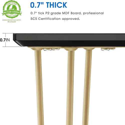 Vista 7 de ivinta Mesa de comedor para 4-6, moderna mesa de comedor de mármol con patas doradas, mesa de comedor rectangular de 47 pulgadas para espacios Negro