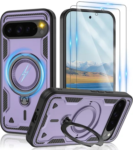 Vista 10 de Gritup fro Funda para Google Pixel 9A, funda protectora magnética de grado militar compatible con Mag-Safe, 2 protectores de pantalla HD, soporte