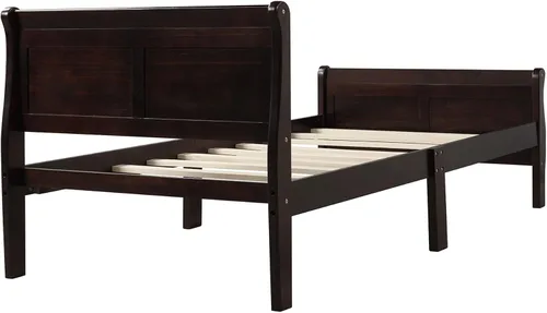 Vista 7 de Cama de plataforma individual, marco de cama de madera rústica de aspecto simple con cabecero y estribo para muebles de dormitorio o habitación