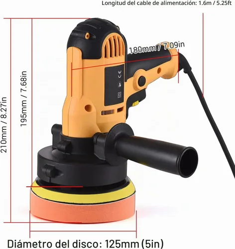 Vista 8 de Pulidora de búfer, cera de tampón Geevorks de 5 pulgadas, pulidora de coche de velocidad variable 600-3700 RPM con mango desmontable, 6 almohadillas