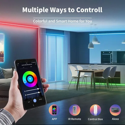 Vista 7 de PAUTIX Tira de luz LED RGB controlador inteligente inalámbrico, control remoto de 44 teclas y control de aplicación, sincronización de música