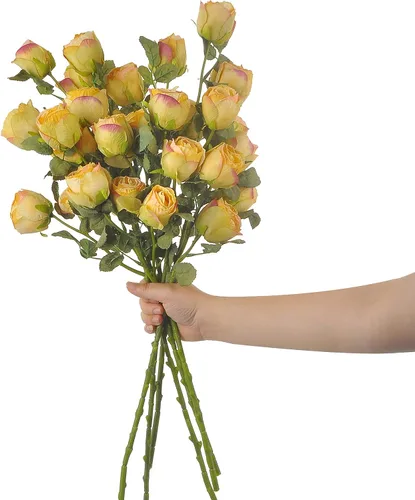 Vista 8 de 6 rosas artificiales secas de seda de tallo largo de 24 pulgadas con 5 flores para boda, ramo de novia, decoración del hogar, arreglo de centro
