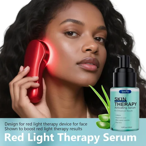 Vista 5 de Suero de activación de terapia de luz roja, sueros de terapia de luz roja para cara y cuello, suero hidratante para cara, sueros faciales