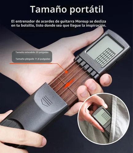 Vista 6 de Herramienta de práctica de acordes de guitarra de bolsillo, cuello de guitarra portátil para principiantes con pantalla giratoria de acordes