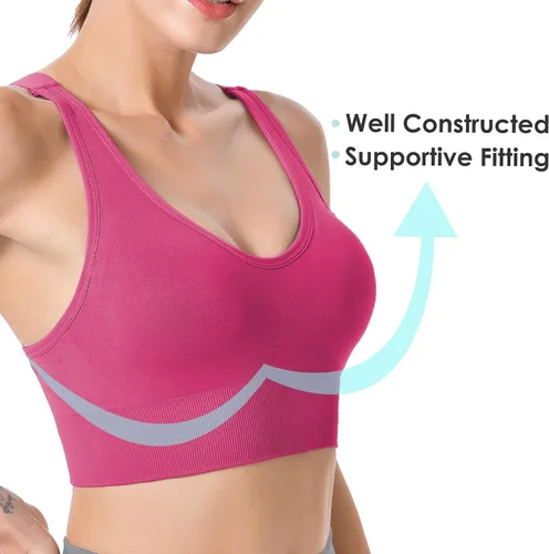 Vista 4 de Evercute - Brasier deportivo para mujer, con relleno, tirantes cruzados y sin costuras, brasier de soporte medio para alto impacto, ideal para yoga