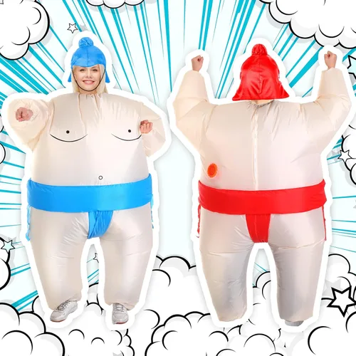 Vista 6 de Unittype Paquete de 5 disfraces inflables de sumo para adultos, trajes de lucha libre, disfraz inflable de Halloween para hombres y mujeres, fiesta