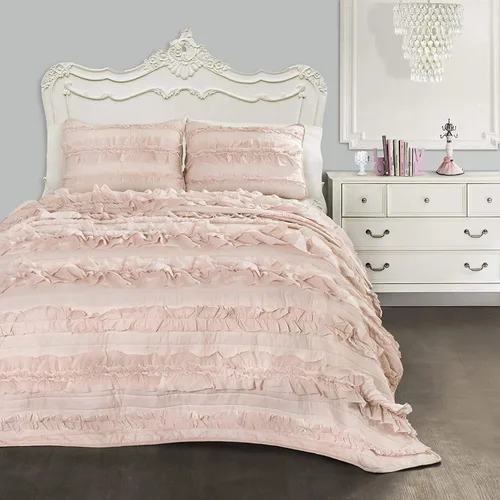 Vista 10 de Lush Decor Belle - Juego de cama de 4 piezas con falda de cama y 2 fundas de almohada, juego de edredón King, color blanco