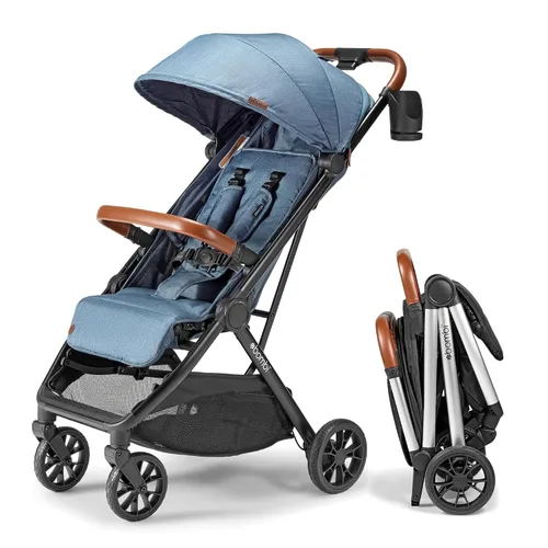 Vista 11 de Bombi Bēbee V2 Cochecito de Bebé Ligero - Cuero Vegano Premium, Plegado con Una Mano, Reclinación Infinita, Marco de Aluminio Grado Aeronáutico