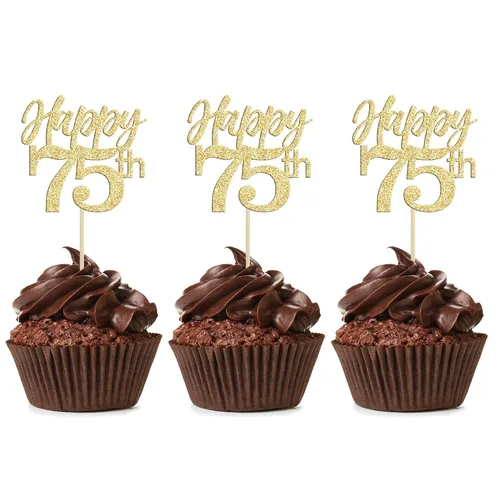 Vista 14 de Gyufise Paquete de 24 adornos dorados para cupcakes número 10 para celebrar cumpleaños de 10 años, bodas, aniversarios, fiestas, suministros