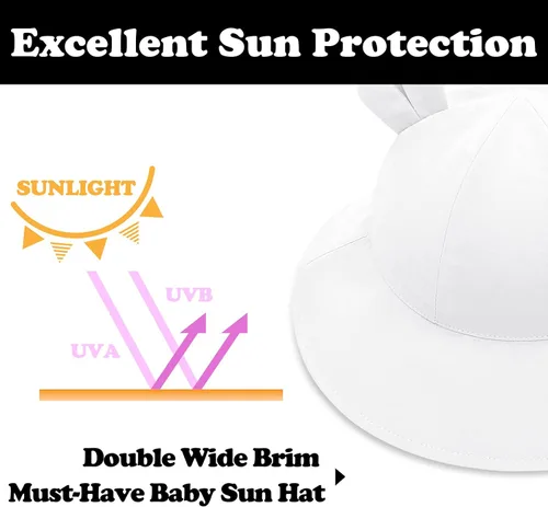 Vista 5 de Sombrero de sol para bebé, sombreros para niños y niñas, sombrero de sol para bebé niña sombreros con orejas de oso de ala ancha UPF 50+ sombrero