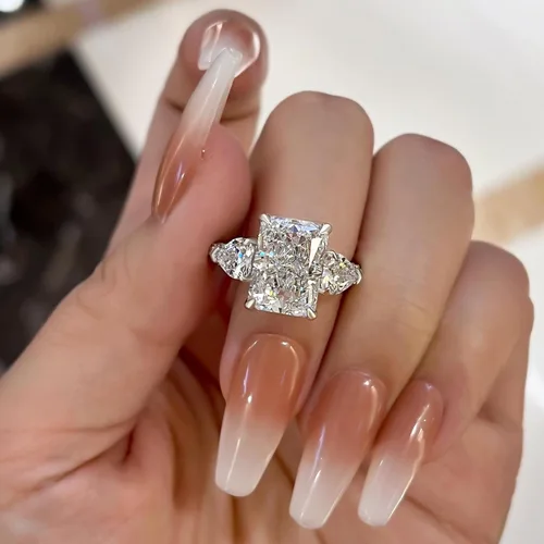 Vista 3 de Anillo de promesa de corte radiante para mujer, anillos de compromiso para ella, anillo de plata chapada en oro blanco de 18 quilates