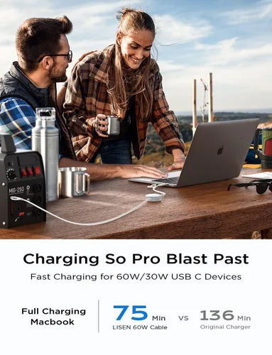 Vista 8 de LISEN 5 en 1 Cable retráctil 60W Cable de carga múltiple para múltiples dispositivos Puertos USB-C/A/L, cargadores retráctiles para iPhone