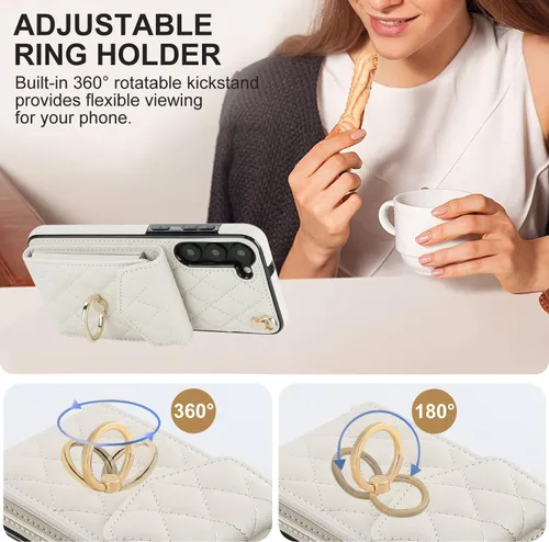 Vista 5 de Asuwish Funda de teléfono para Samsung Galaxy S23 5G con protector de pantalla de vidrio templado y correa para la muñeca con bloqueo RFID