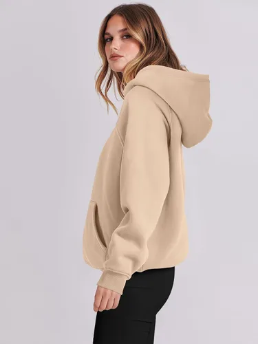 Vista 6 de LOGENE Sudaderas con capucha para mujer, de manga larga, de vellón, de gran tamaño, informales, básicas, sin botones, ropa de entrenamiento de otoño