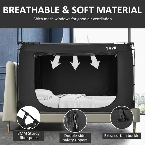 Vista 3 de YAVIL Tienda de Cama Dosel de Cama Tamaño Twin, Tiendas de Campaña Portátiles para Dormir, Tiendas de Campaña de Ensueño para Interiores para Niños