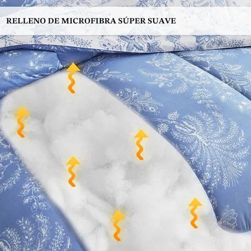 Vista 3 de Flysheep Juego de edredón reversible floral tamaño individual, juego de ropa de cama con estampado botánico blanco y azul, microfibra ultra suave