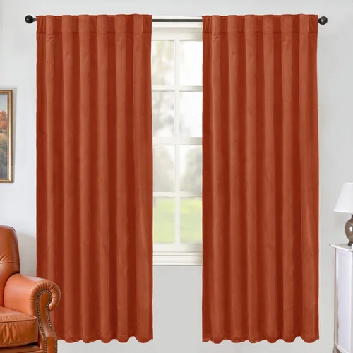 Vista 19 de BGment Cortinas de terciopelo rosa polvoriento, 2 paneles de 84 pulgadas, 2 paneles para sala de estar, aislamiento térmico de lujo, reducen
