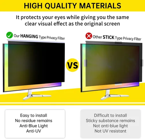 Vista 4 de Paquete de 2 filtros de pantalla de privacidad de computadora de 24 pulgadas para monitor 16:9, anti-luz azul, anti-UV, bloqueo de luz azul
