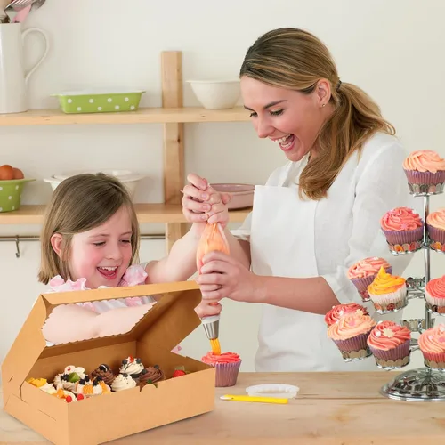 Vista 6 de Moretoes 34 juegos de cajas para cupcakes, capacidad para 12 cupcakes cada una, recipientes marrones con ventana e insertos, 13 x 10 x 3.5 pulgadas