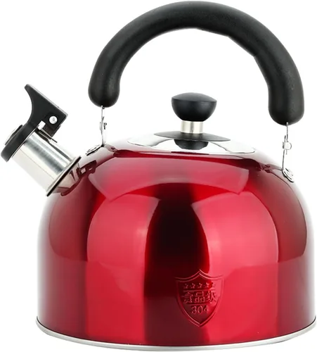 Vista 10 de Hervidor de té de acero inoxidable 18/8 para estufa (2L / 2.1 cuartos, tetera silbante, mango de madera) - Plateado