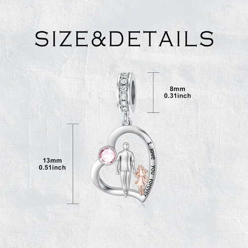 Vista 170 de PROESS Dije para padre, madre e hija, pulsera de plata de ley para pulseras, regalos de cumpleaños, día de San Valentín, para hija, madre, amante