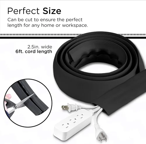 Vista 2 de Cordinate - Cubierta de cable de piso de 6 pies, protector de cable, oculta cables de extensión, protege cables, previene caídas de cables
