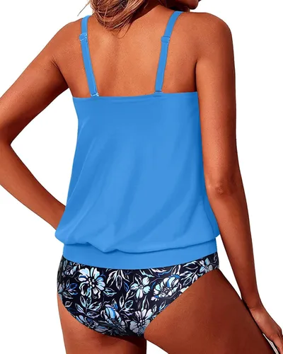 Vista 4 de Yonique - Trajes de baño tipo blusón, estilo tankini y de dos piezas, para mujer, diseño modesto y con ajuste holgado