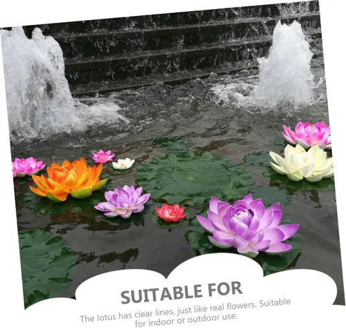 Vista 6 de Yardwe Flores de loto flotantes artificiales para decoración de agua simulada de estanque fáciles de instalar