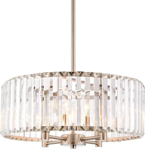 Vista 9 de Kira Home Delilah - Lámpara de araña moderna con 4 luces de cristal de 16 pulgadas + paneles de vidrio biselado transparente, acabado de níquel