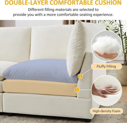 Vista 4 de VANOMi Sofá modular Cloud de 98 pulgadas para sala de estar, sofá cama moderno de gran tamaño con asiento profundo, otomana de cojín grueso de doble