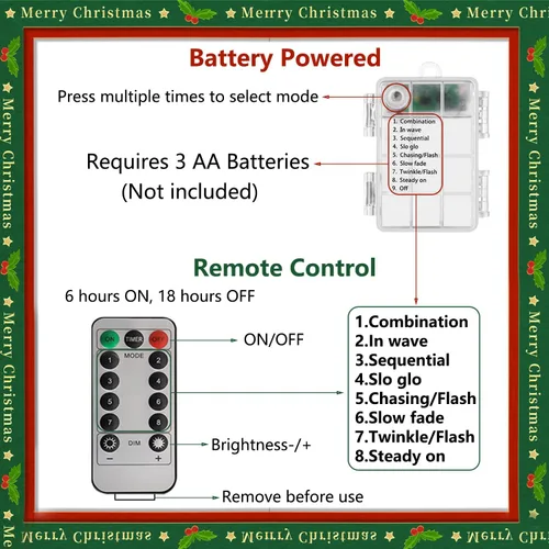 Vista 6 de Curyidy Guirnalda de luces de Navidad, 30 luces LED de cobre con control remoto y resistente al agua, funciona con pilas, para interiores y Papá Noel