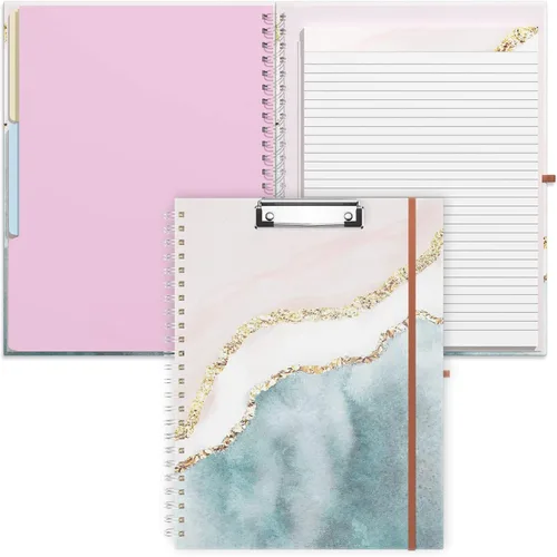 Vista 15 de Rimilak Spiral Clipboard Folio with Refillable Lined Notepad, 14.5 x 9.8 In, Hardcover Cover with 5 Interior Pockets, Elastic Band and Pen Loop