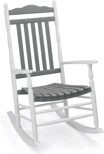 Vista 12 de VINGLI Mecedora de madera, silla para exteriores con soporte de 450 libras, balancín relajante con asiento de respaldo alto de madera maciza