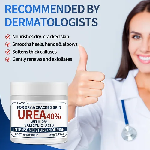 Vista 2 de Crema de urea 40% con ácido salicílico al 2%, hidratante de máxima fuerza para piel seca y agrietada en pies, manos, talones, codos y rodillas, 5.29