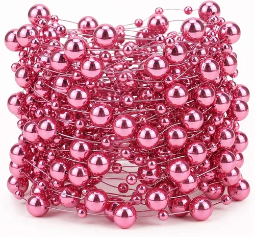Vista 7 de 50 piezas de cadenas de perlas flotantes para velas flotantes, perlas artificiales para relleno de jarrones, decoraciones de mesa para centro