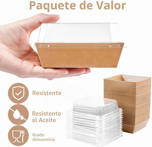 Vista 3 de Kucoele Paquete de 50 cajas pequeñas de embutidos de 4 pulgadas con tapas Marrón