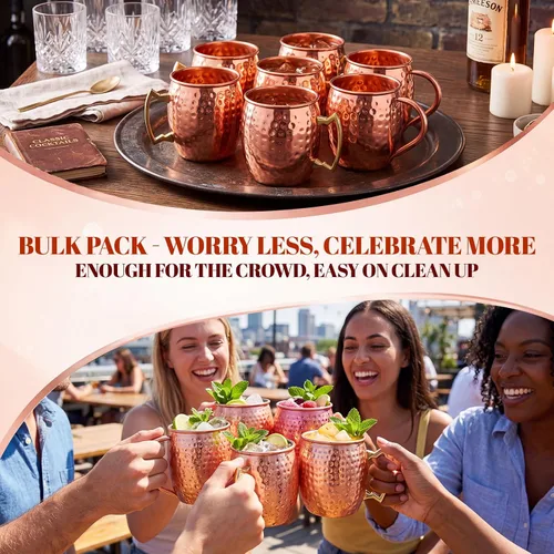 Vista 6 de 24 tazas Moscow Mule de 16 onzas de oro rosa martillado
