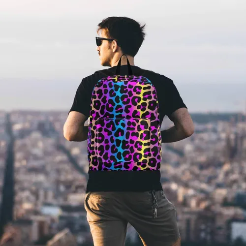 Vista 7 de Mochila de viaje, Koala floral sin costuras, ligera, mochila escolar para estudiantes, adolescentes, niñas y niños, Impresión de leopardo