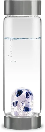 Vista 8 de VitaJuwel ViA AMERICAN DREAM Botella de agua de cristal con oro de 24k · Jaspe rojo · Ópalo blanco · Lapislázuli azul · Cuarzo transparente