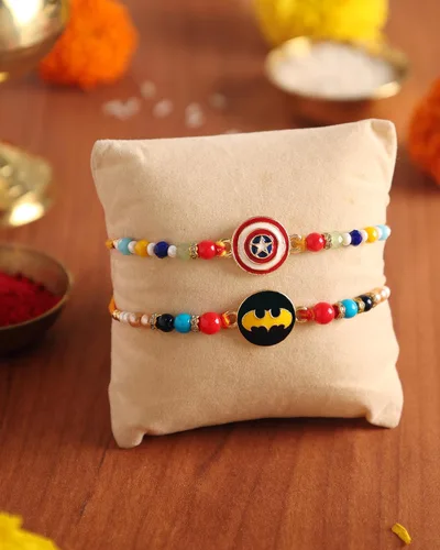 Vista 2 de Set of 2 SuperHeros Rakhi for Brother Raksha Bandhan Rakhi for Small Brother Rakhi for Bhaiya Bhabhi Rakhi Thread RNJVA
