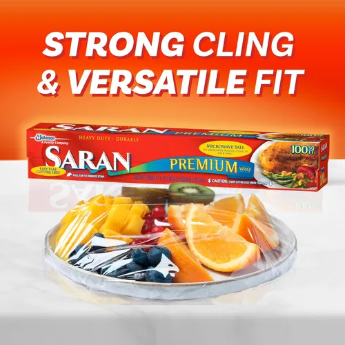 Vista 5 de Saran - Envoltura de plástico premium, almacenamiento de alimentos, fácil dispensación, rollo de 100 pies cuadrados