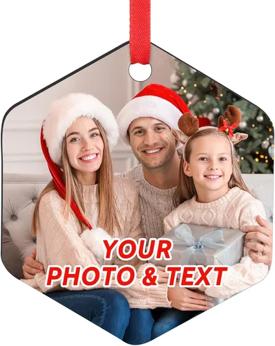 Vista 9 de Adornos de Navidad personalizados 2025, adorno de Navidad personalizado de doble cara, adorno de foto para árbol de Navidad para niños, mamá, papá