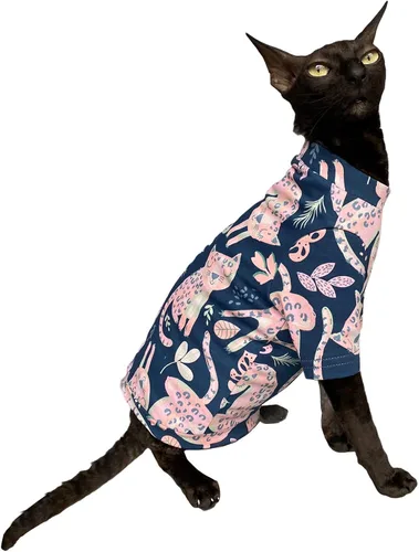 Vista 4 de Hairless Cat - Camiseta elástica de algodón con diseño de búhos tiernos para gato Sphynx (XS)