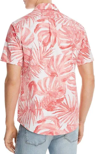 Vista 2 de Michael Kors Camisa tropical ajustada con estampado hawaiano para hombre, color rosa, talla M, Rojos