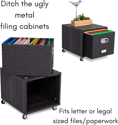 Vista 8 de BIRDROCK HOME Archivador rodante – Estante de almacenamiento decorativo con cubos extraíbles, asas y ruedas – Organiza archivos, libros, juguetes