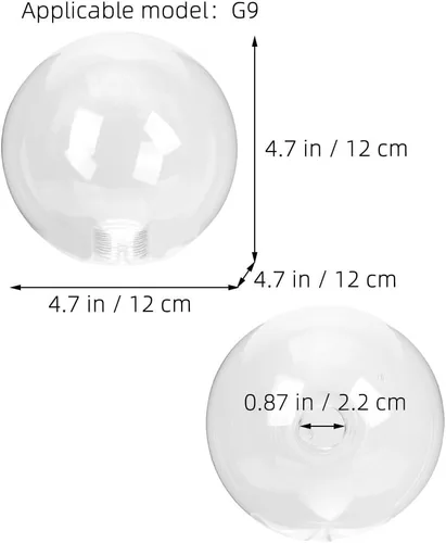 Vista 3 de TEHAUX - Pantalla de globo de vidrio de 4.7 pulgadas, con forma de bola transparente, cubierta de luz de repuesto para lámpara de techo G9