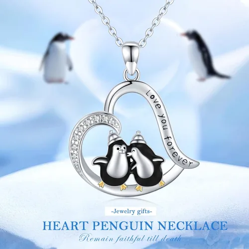 Vista 7 de lotus & leaf Penguin Necklace Sterling Silver HeartMoon Pendant Necklace Penguin Gifts for Women Girls