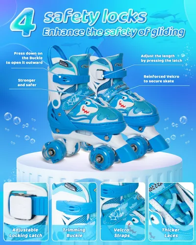 Vista 4 de Nattork Patines de ruedas para niños, patines ajustables con luz para niñas y niños, patines verdes, azules, morados y rosas para niños pequeños