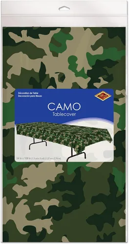 Vista 4 de Beistle Mantel de plástico de camuflaje, mantel rectangular de camuflaje para cumpleaños con temática militar, fiestas de campamento, eventos