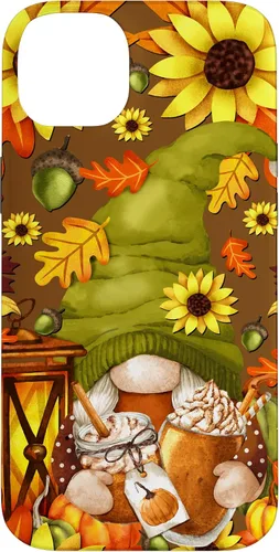 Vista 15 de iPhone 13 Pro Max Lindo gnomo de especias de calabaza con árbol de otoño hojas de otoño